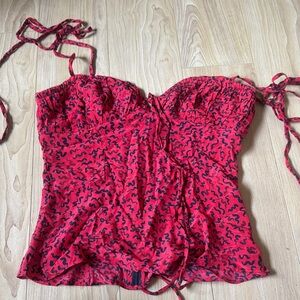 Realisation Par Red Printed Tie-Strap Bustier Camisole